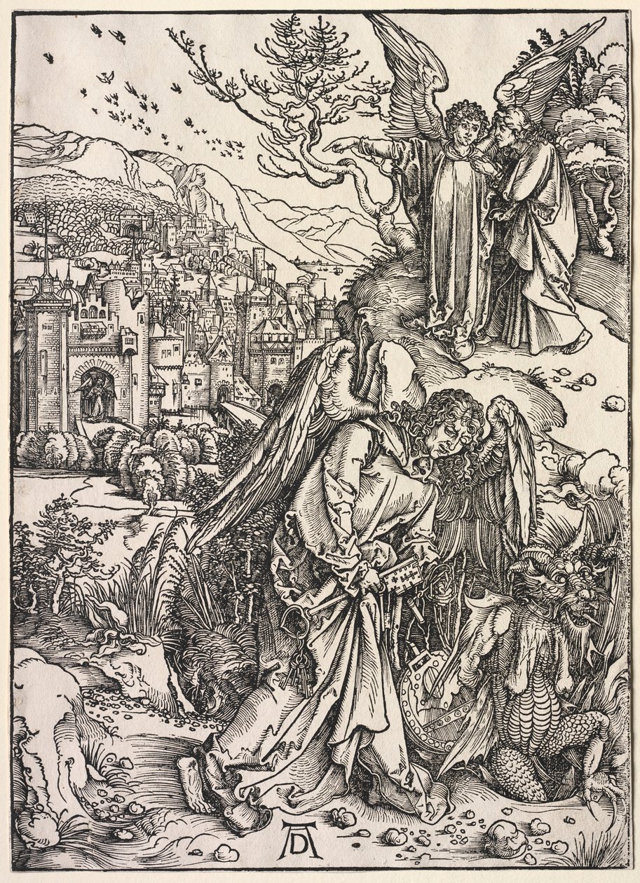 Openbaring van St. Johannes: Engel met de Sleutel van de Bodemloze Put, 1511 door Albrecht Dürer