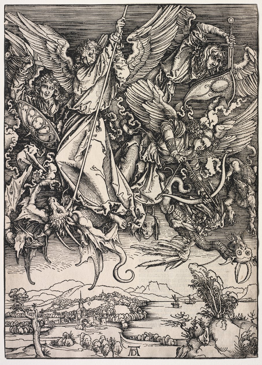 Openbaring van Johannes: Sint Michael die de Draak Bestrijdt door Albrecht Dürer