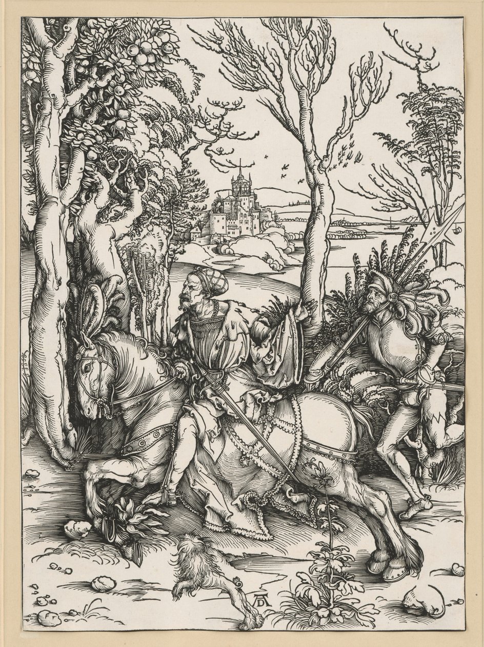 Ridder te paard en landsknecht door Albrecht Dürer
