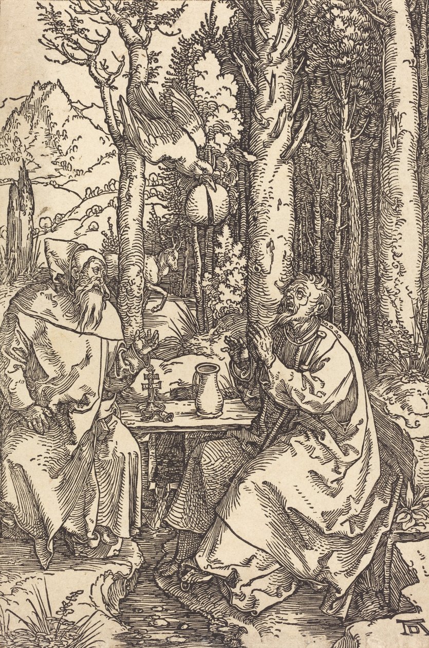 Sint Antonius en Sint Paulus in de wildernis, ca. 1504 door Albrecht Dürer