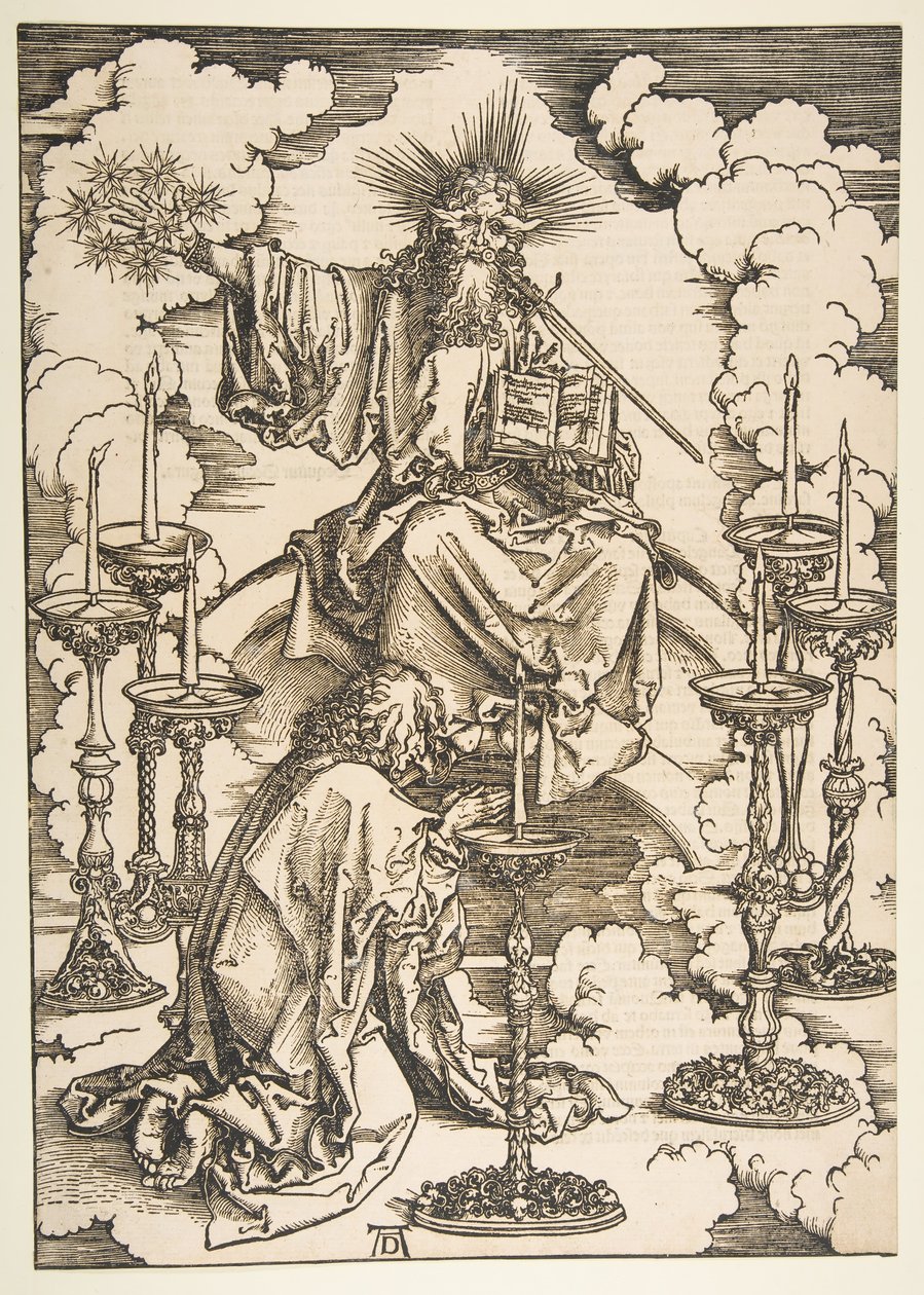 Sint Jan aanschouwt de zeven gouden kandelaars, uit De Apocalyps door Albrecht Dürer