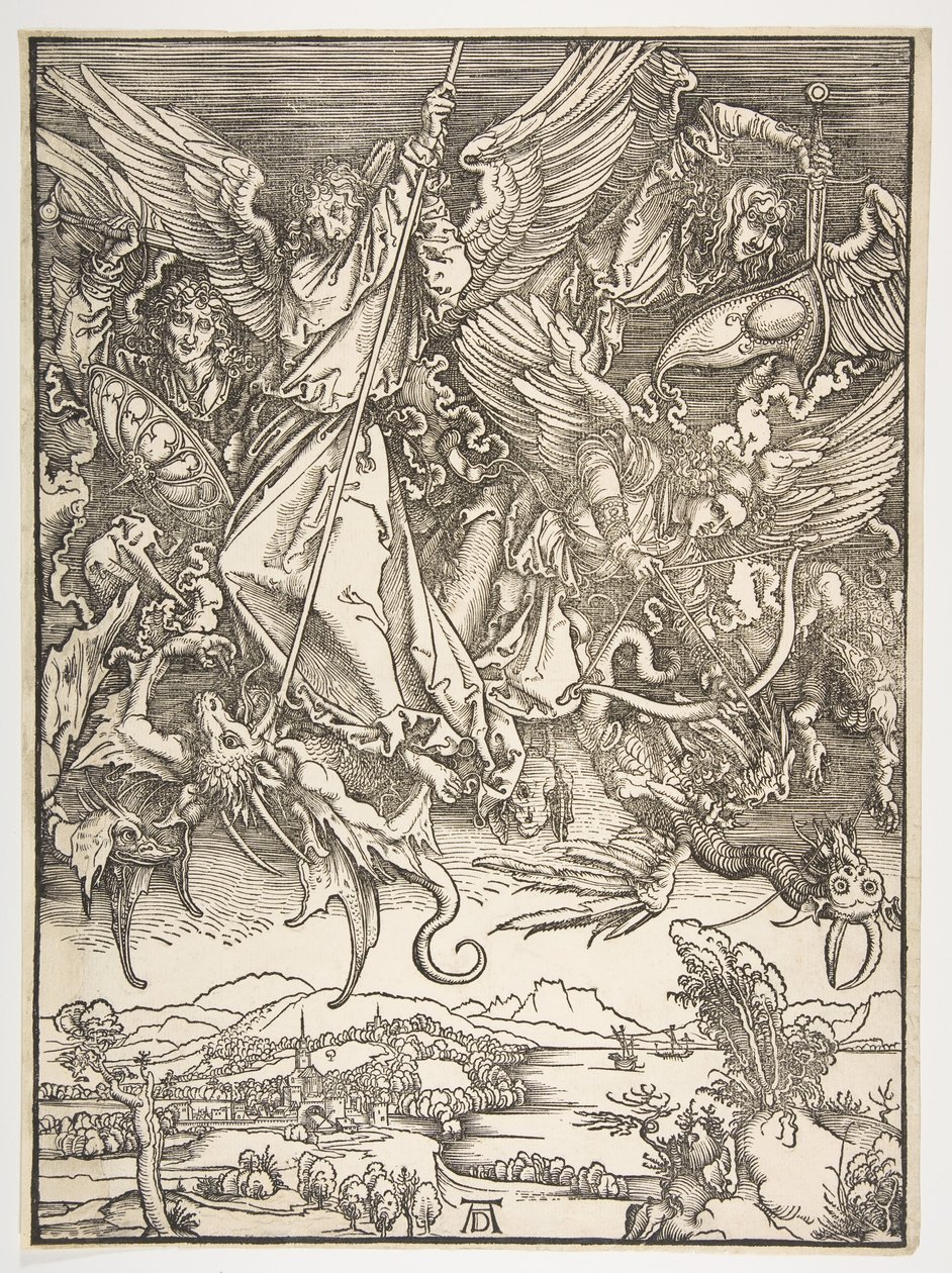 Sint Michaël en de draak, uit De Apocalyps, ca. 1498 door Albrecht Dürer