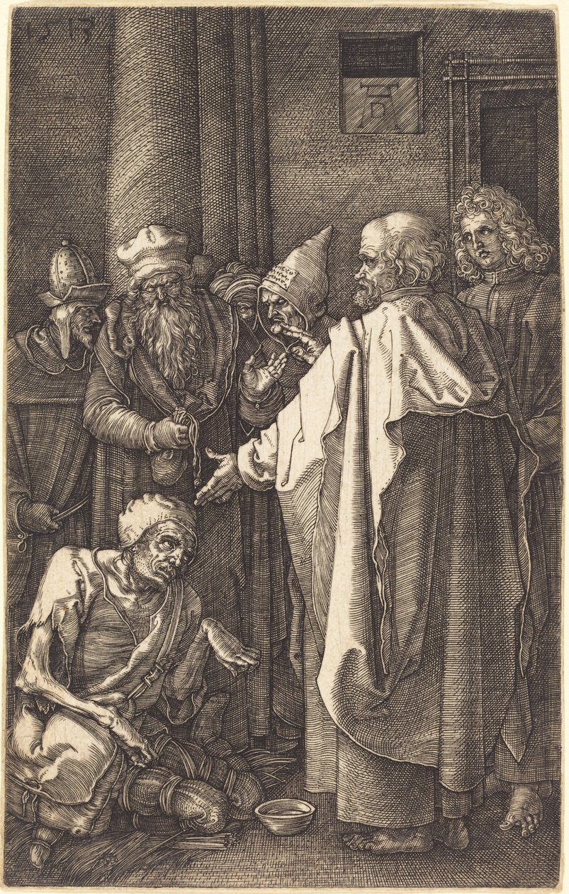 Sint-Petrus en Sint-Jan genezen een kreupele bij de poort van de tempel door Albrecht Dürer