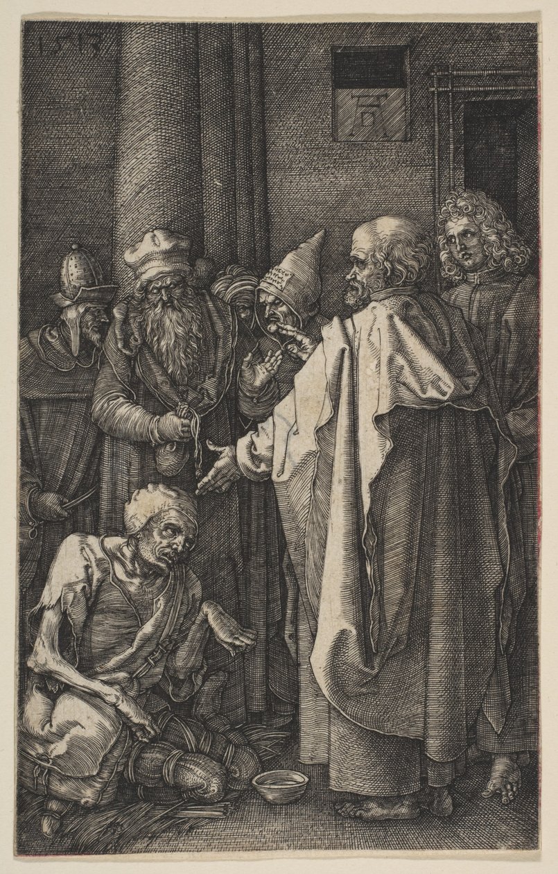 Sint-Petrus en Sint-Johannes bij de poort van de tempel, uit „De Passie“ door Albrecht Dürer