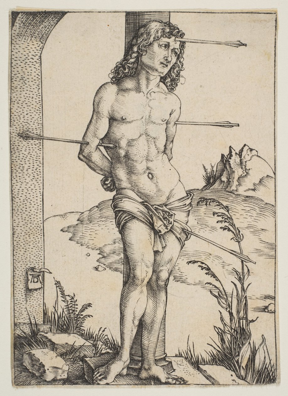 De heilige Sebastiaan, vastgebonden aan de zuil door Albrecht Dürer