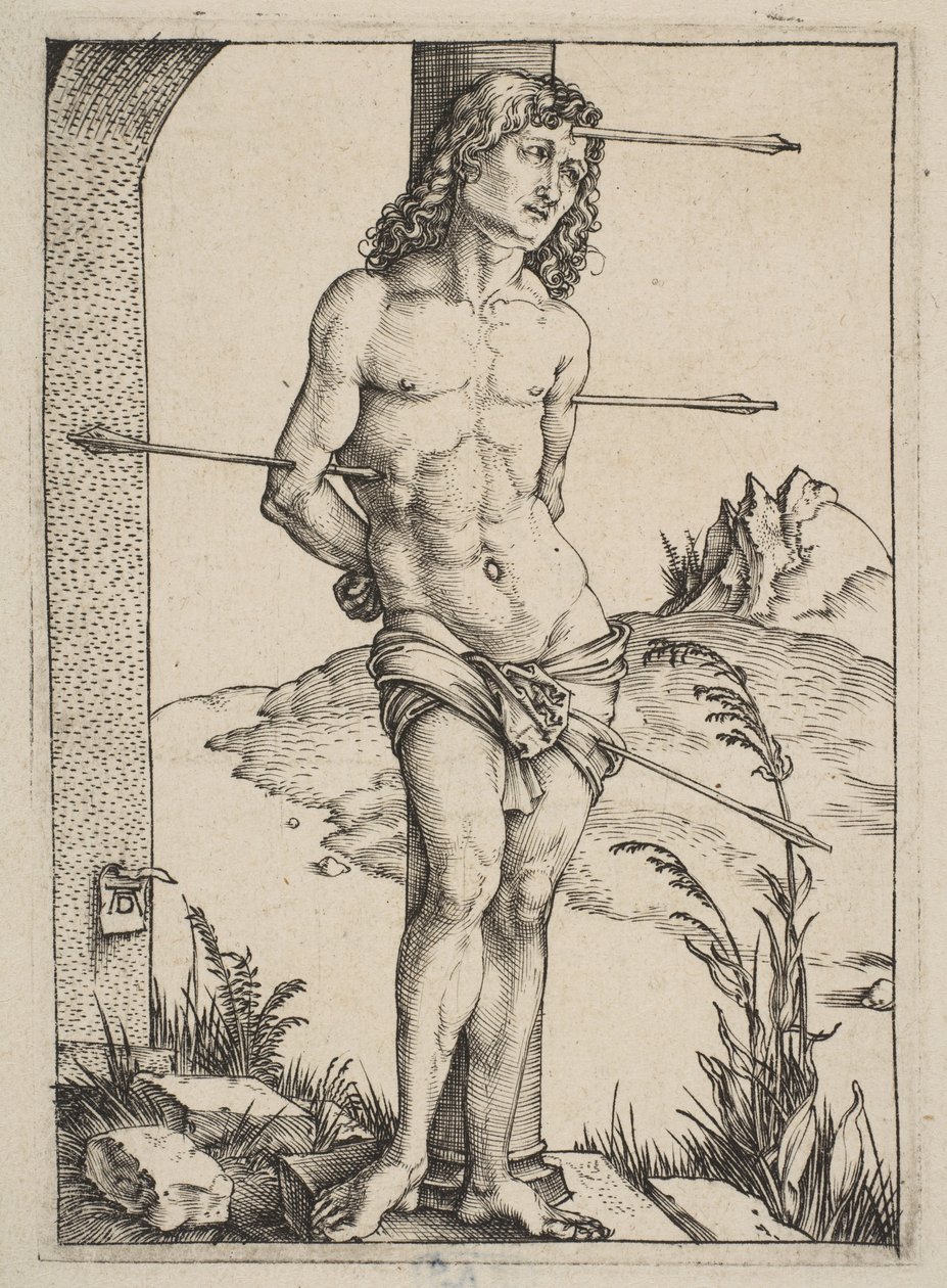 De heilige Sebastiaan, vastgebonden aan de zuil door Albrecht Dürer