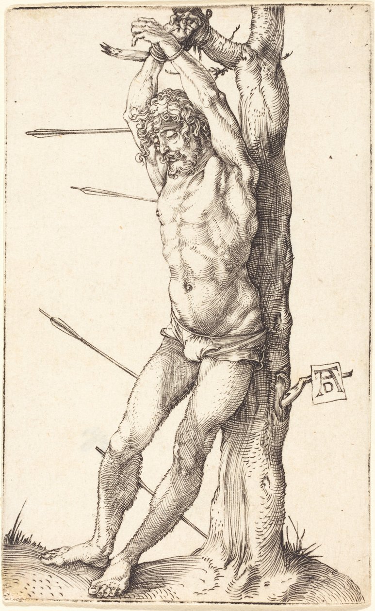 De heilige Sebastiaan, vastgebonden aan de boom door Albrecht Dürer