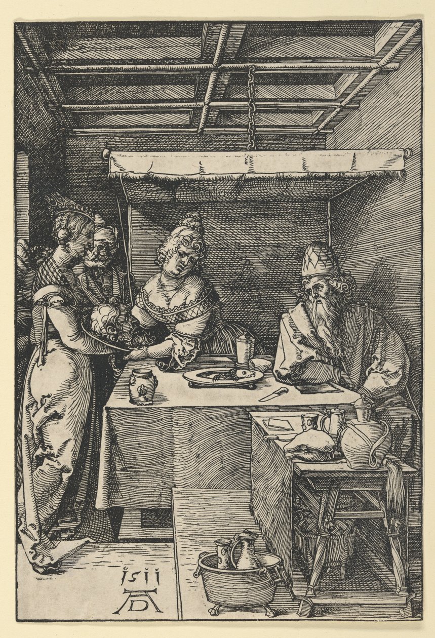 Salome overhandigt het hoofd van Johannes de Doper aan haar moeder, Herodias door Albrecht Dürer