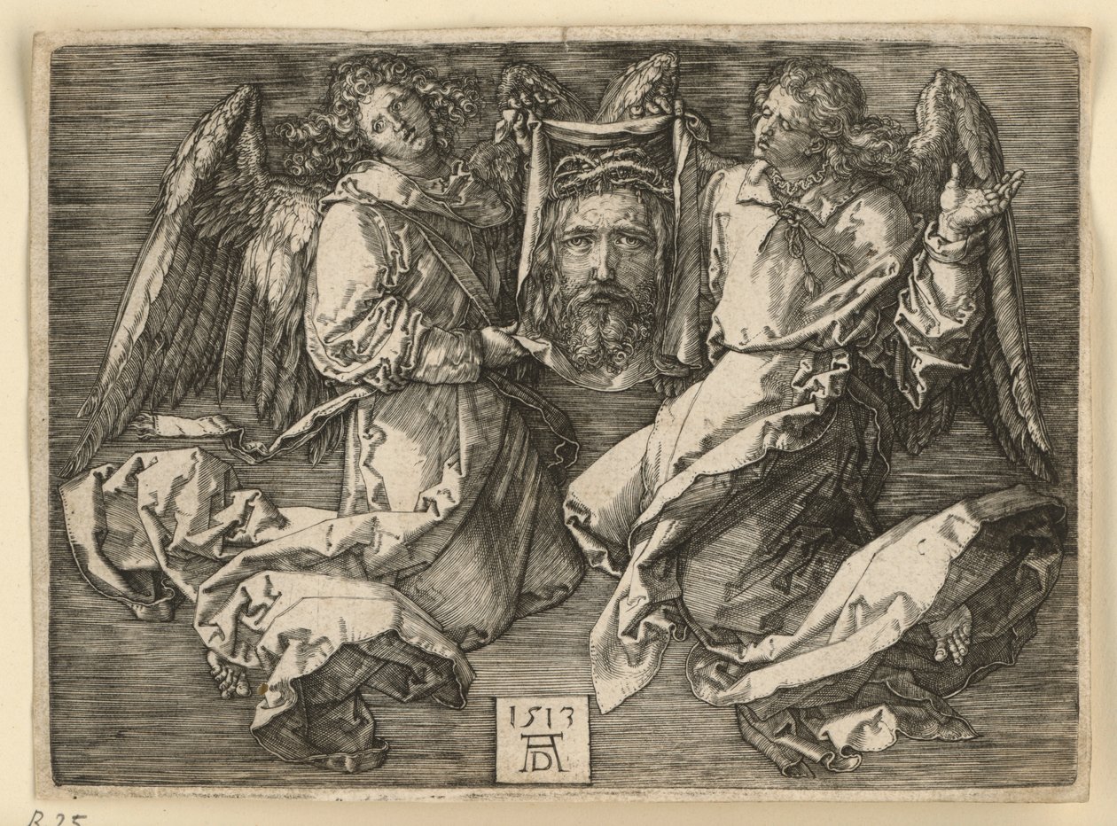 Zweetdoek van Veronica, vastgehouden door twee engelen door Albrecht Dürer