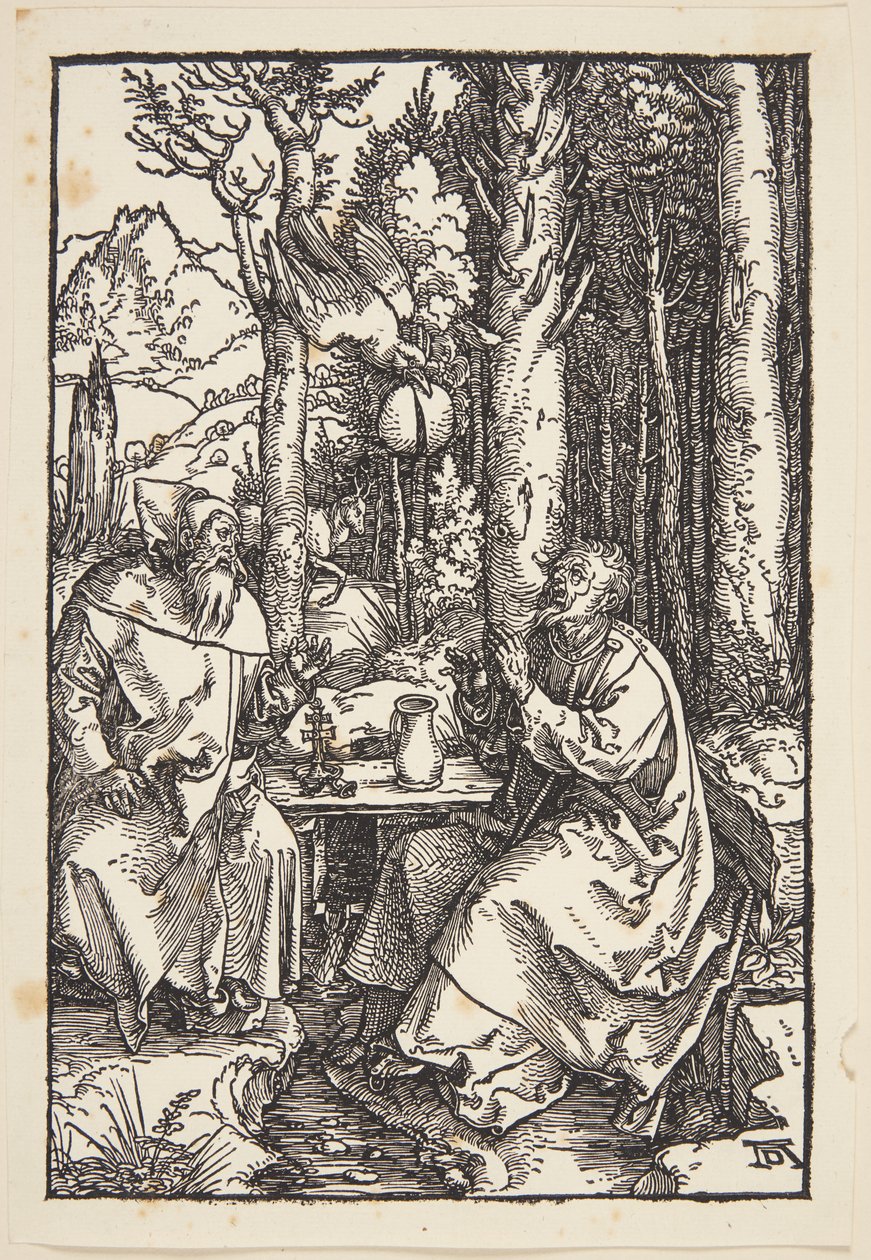 St. Antonius bezoekt St. Paulus in de Wildernis door Albrecht Dürer