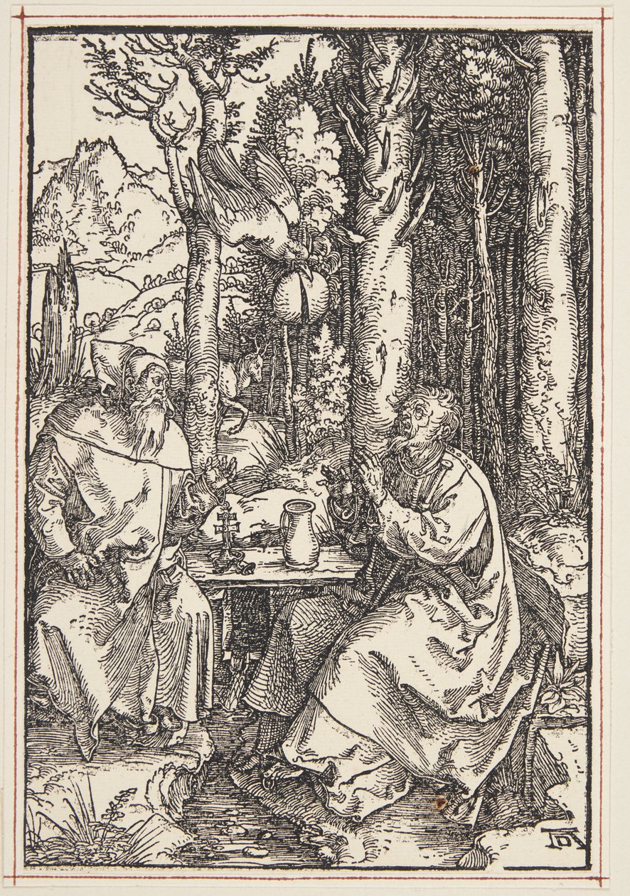St. Antonius bezoekt St. Paulus in de wildernis door Albrecht Dürer