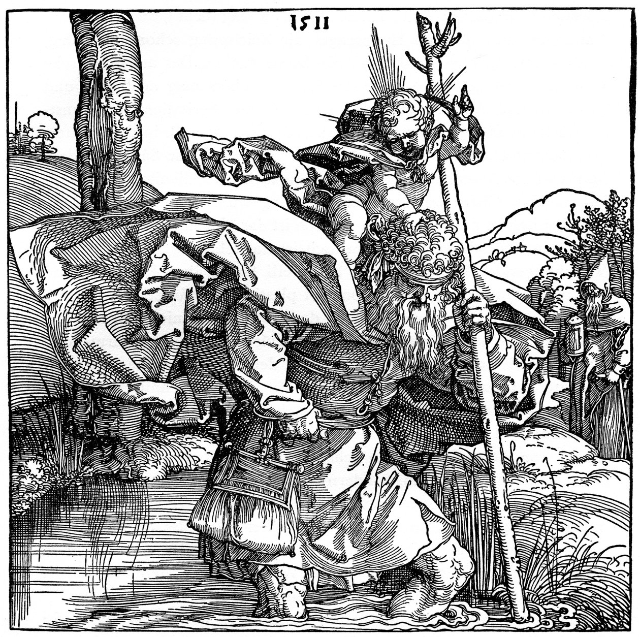 Sint Christoffel draagt het Christuskind door Albrecht Dürer