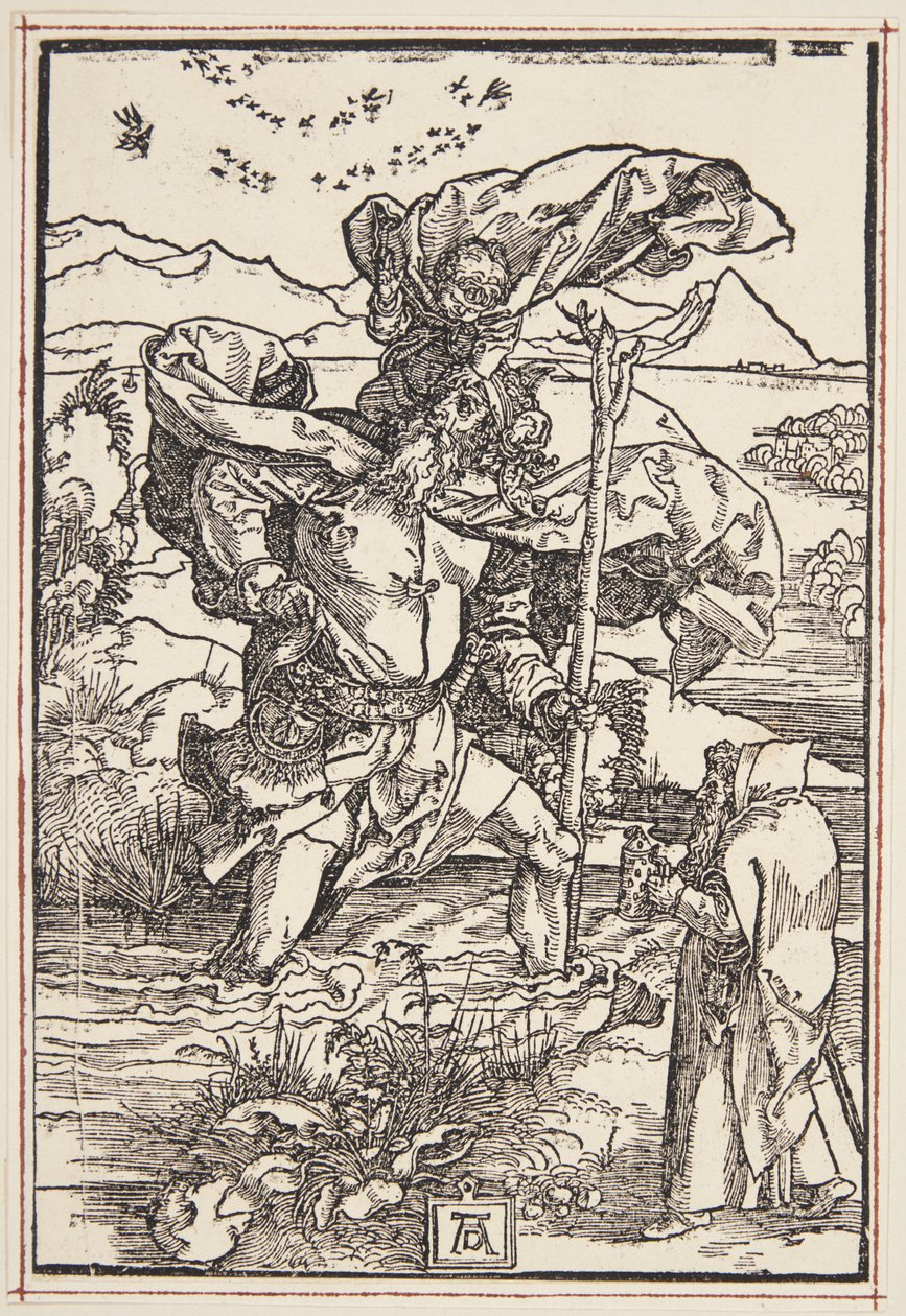 St. Christoffel in de wildernis met een vlucht vogels door Albrecht Dürer