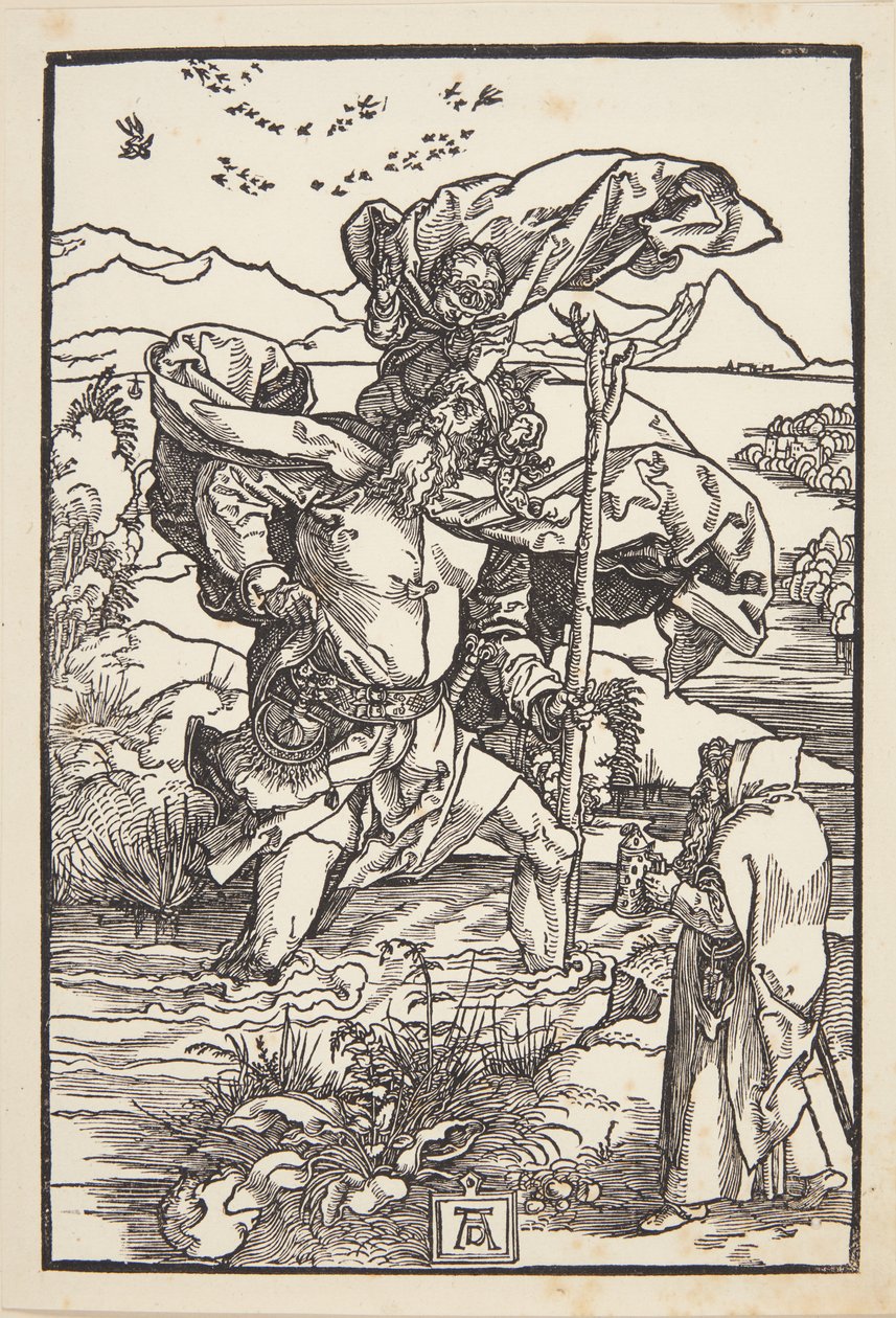 St. Christoffel in de wildernis met een vlucht vogels door Albrecht Dürer