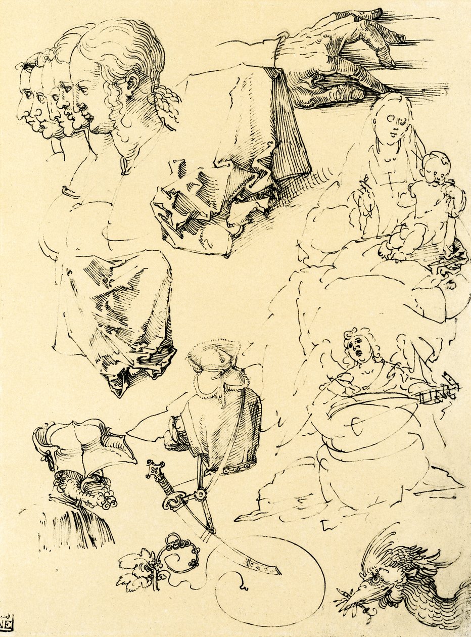 Studieblad met verschillende ontwerpen door Albrecht Dürer