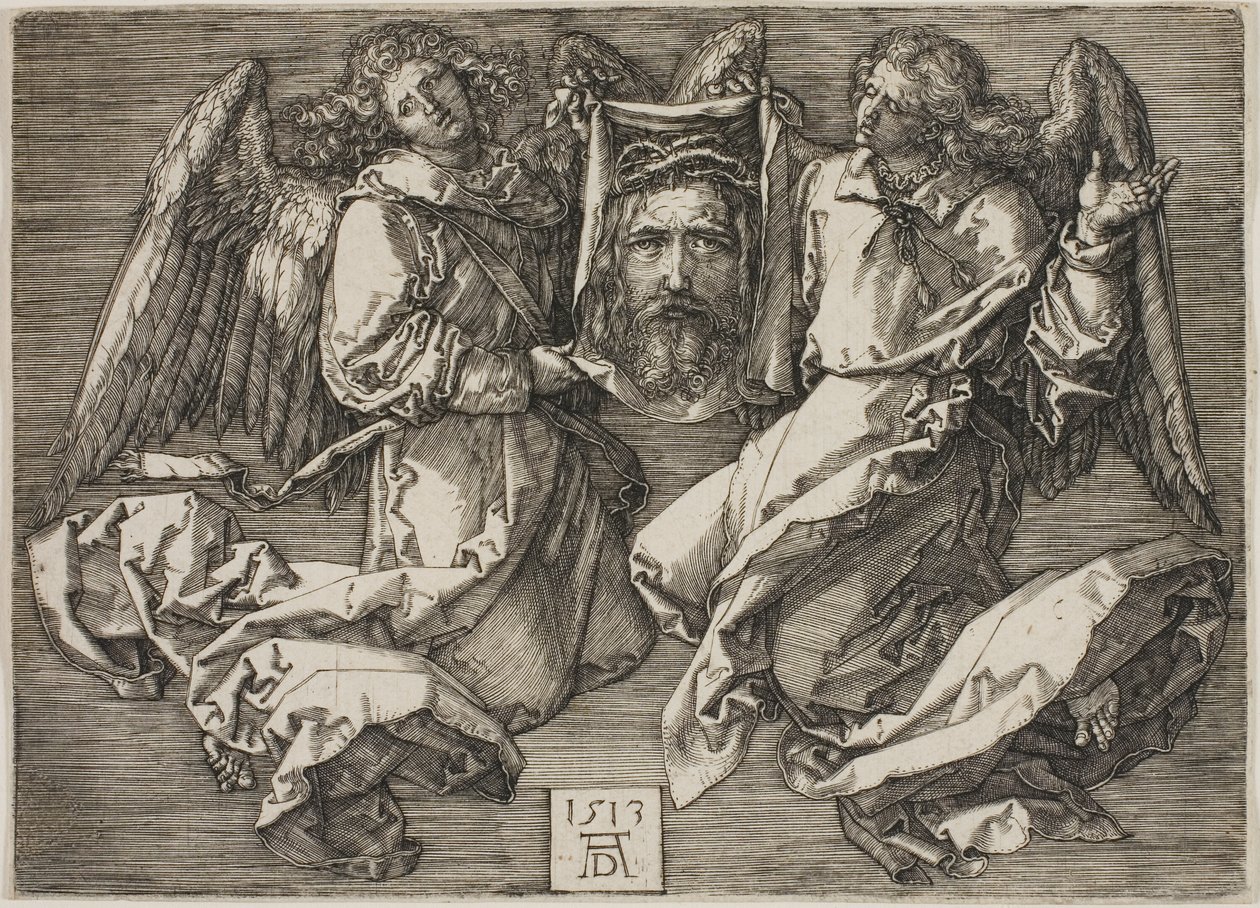 Sudarium getoond door twee engelen door Albrecht Dürer