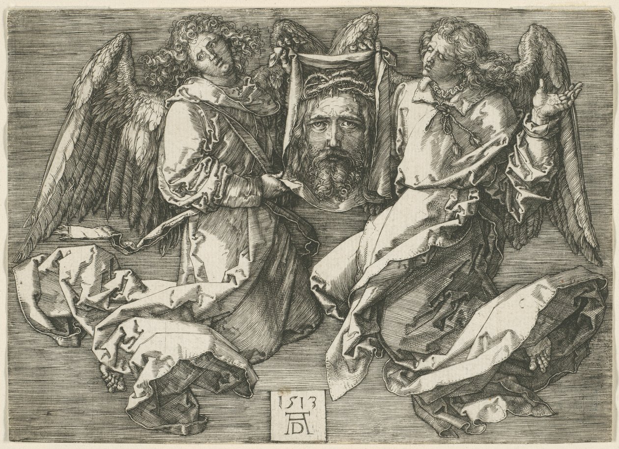 Sudarium getoond door twee engelen door Albrecht Dürer