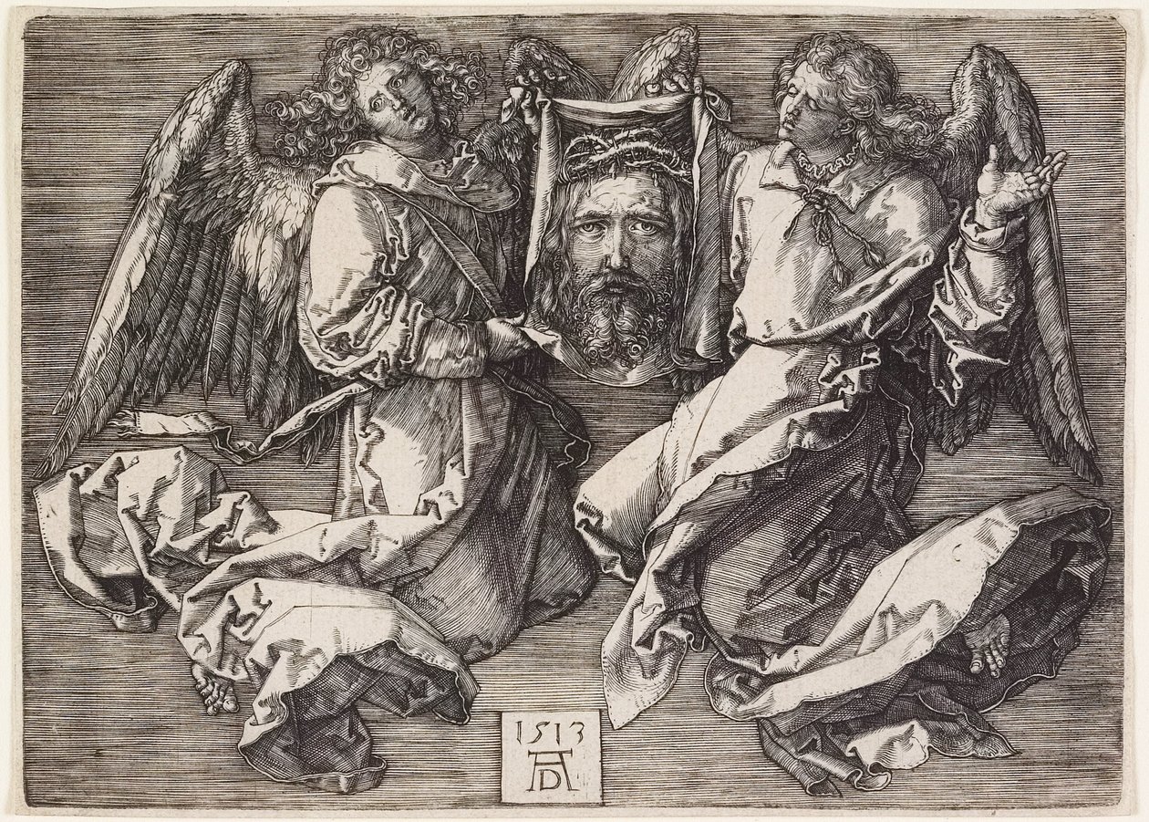 Het sudarium, tentoongesteld door twee engelen door Albrecht Dürer