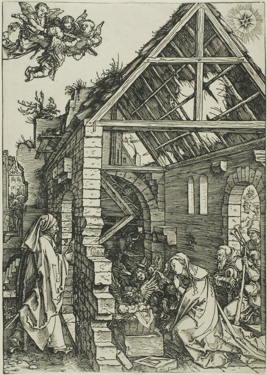 De aanbidding van de herders, uit Het Leven van de Maagd door Albrecht Dürer