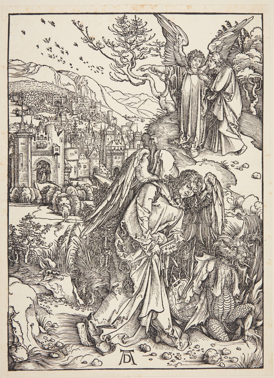 De engel die St. Johannes het Nieuwe Jeruzalem toont door Albrecht Dürer