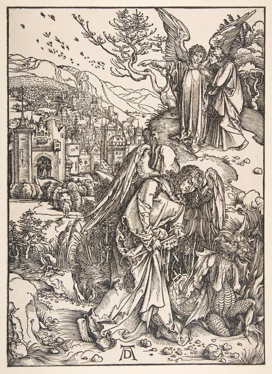 De engel met de sleutel tot de bodemloze put, 1511 door Albrecht Dürer
