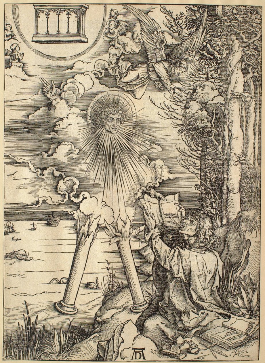 De Apocalyps: Sint-Jan verslindt het boek door Albrecht Dürer