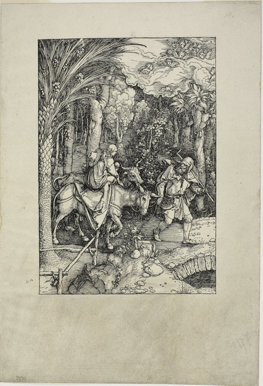De vlucht naar Egypte, uit het leven van de Maagd door Albrecht Dürer