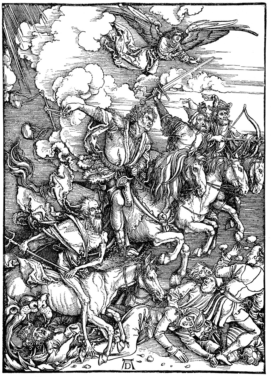 De vier ruiters van de Apocalyps, 1498 door Albrecht Dürer