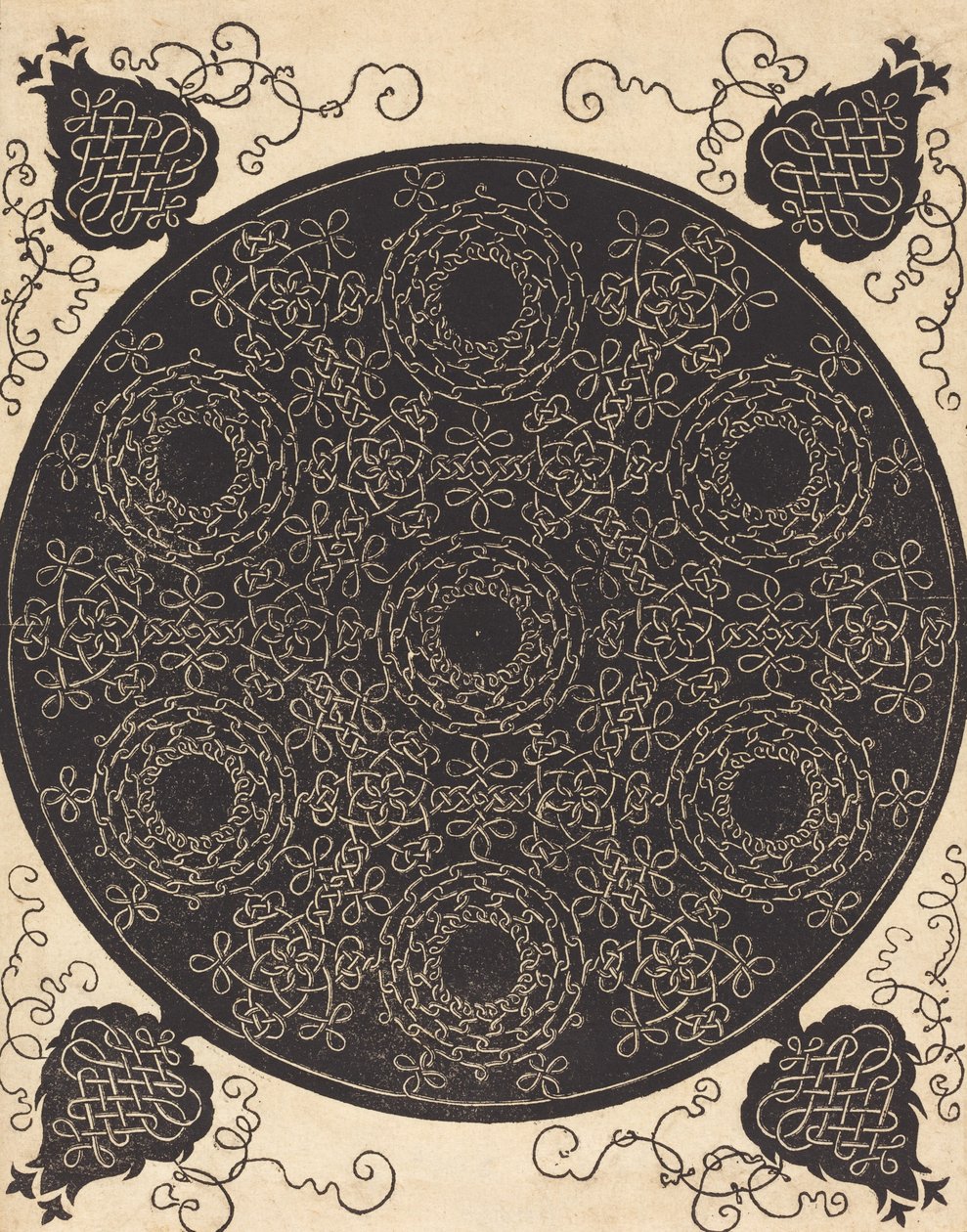 De vierde knoop met zeven cirkelvormige knopen met zwarte centra, waarschijnlijk 1506-1507 door Albrecht Dürer