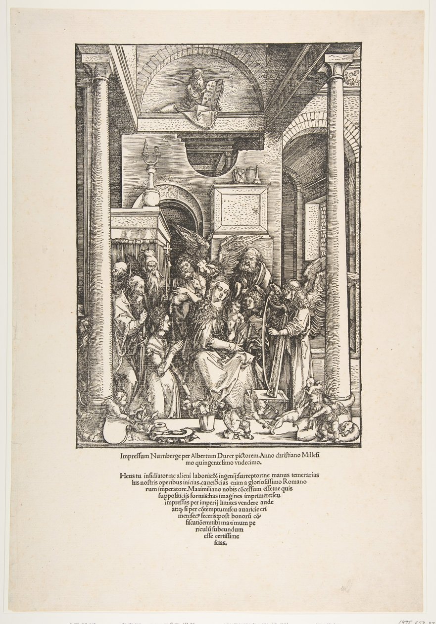 De Verheerlijking van de Maagd, uit Het Leven van de Maagd, Latijnse Editie, 1511 door Albrecht Dürer