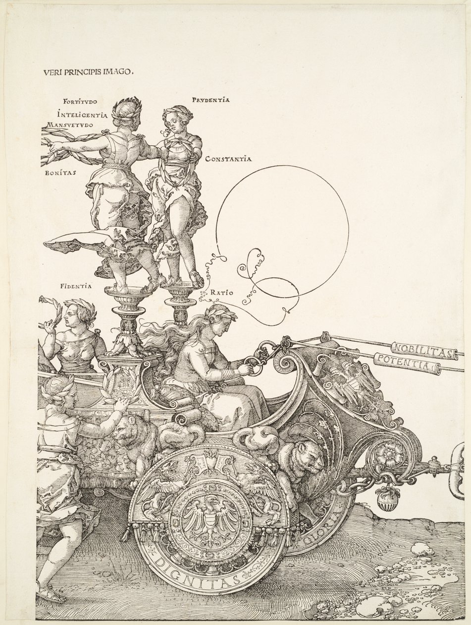 De grote triomfwagen: rechterdeel van de wagen met Fidentia en Ratio door Albrecht Dürer