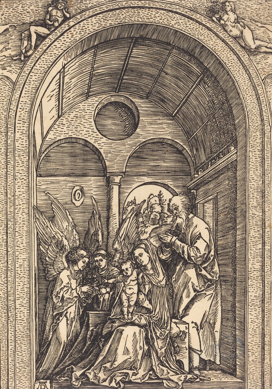 De Heilige Familie met Twee Engelen in een Gewelfde Hal, ca. 1504 door Albrecht Dürer