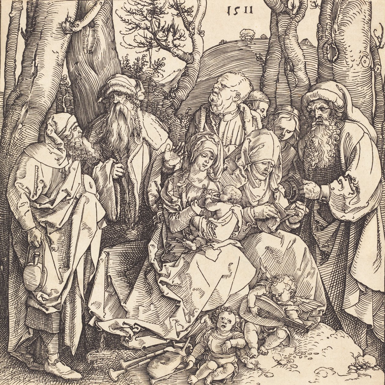 De Heilige Familie met twee muziekmakende engelen, 1511 door Albrecht Dürer