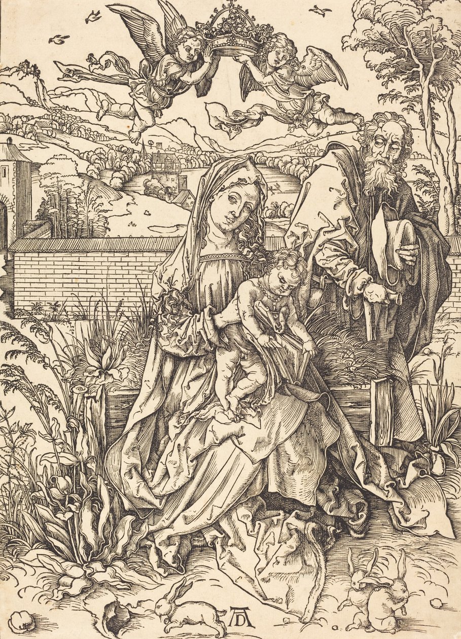 De Heilige Familie met de drie hazen door Albrecht Dürer