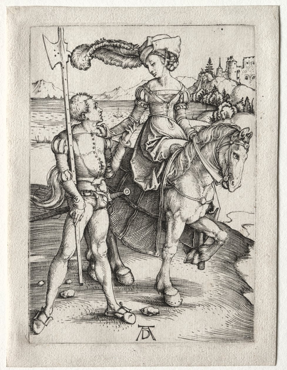 De dame te paard en de landsknecht, c. 1497 door Albrecht Dürer