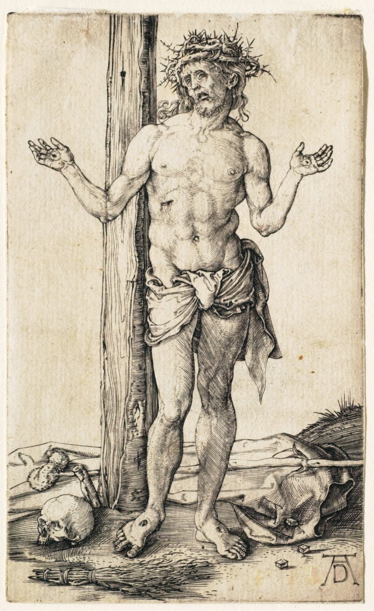 De man van smarten met uitgestrekte armen door Albrecht Dürer