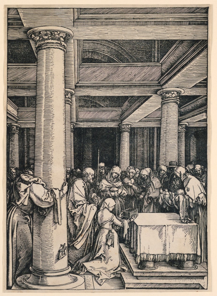 De presentatie in de tempel, uit de serie Het leven van de Maagd door Albrecht Dürer