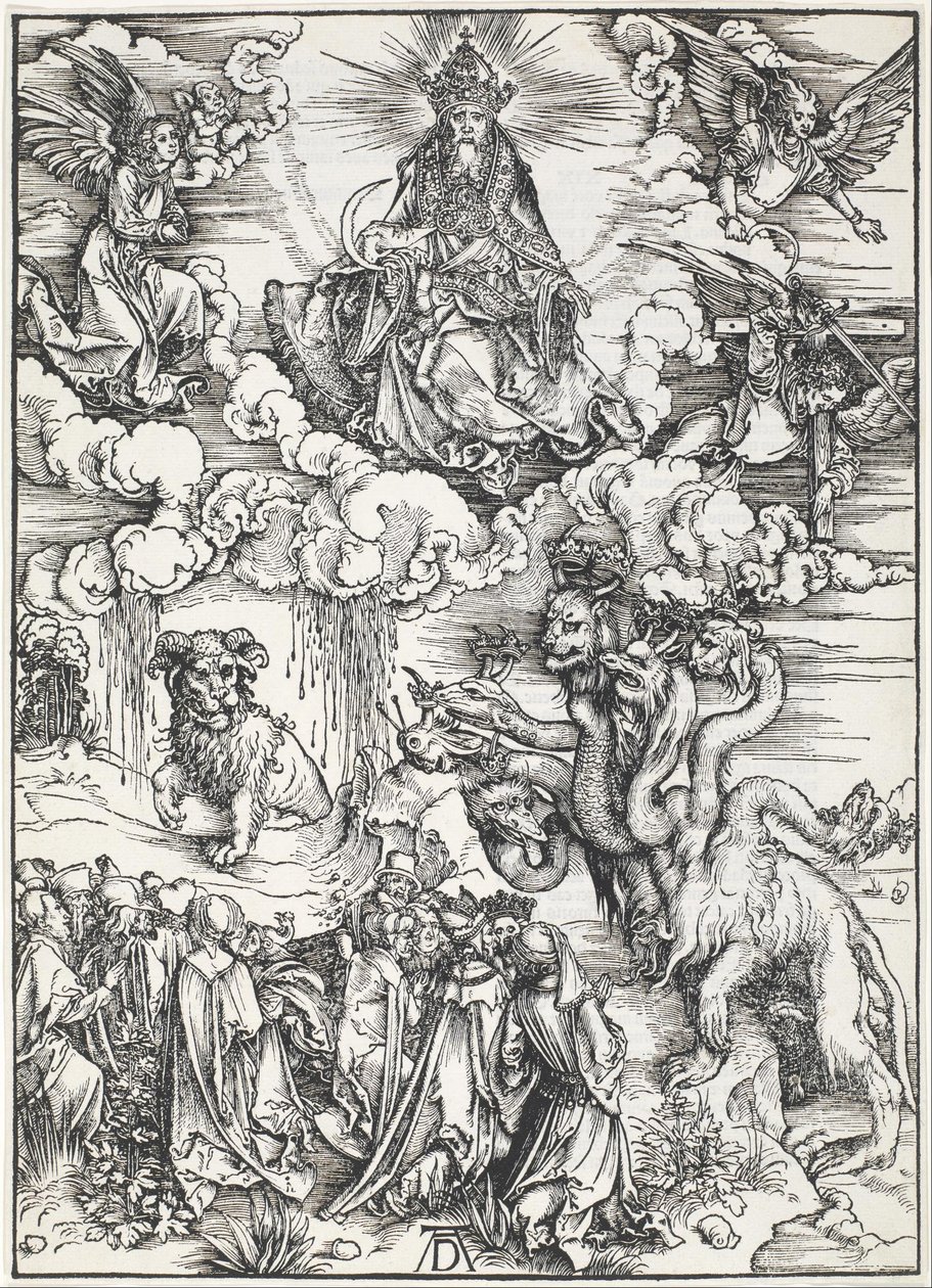 Het zevenkoppige beest en het beest met lamshorens door Albrecht Dürer