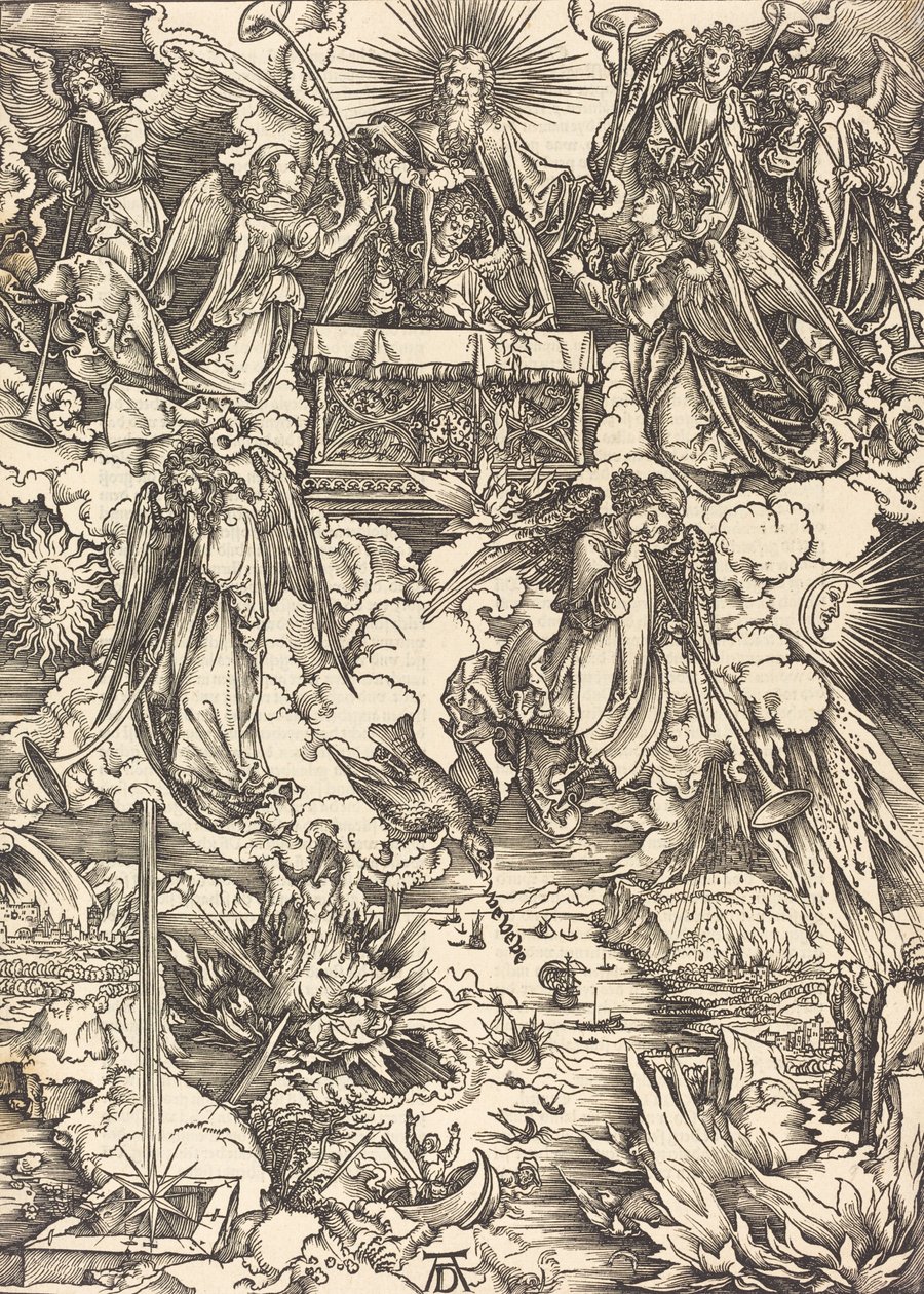 De zeven engelen met de trompetten, waarschijnlijk ca. 1496-1498 door Albrecht Dürer
