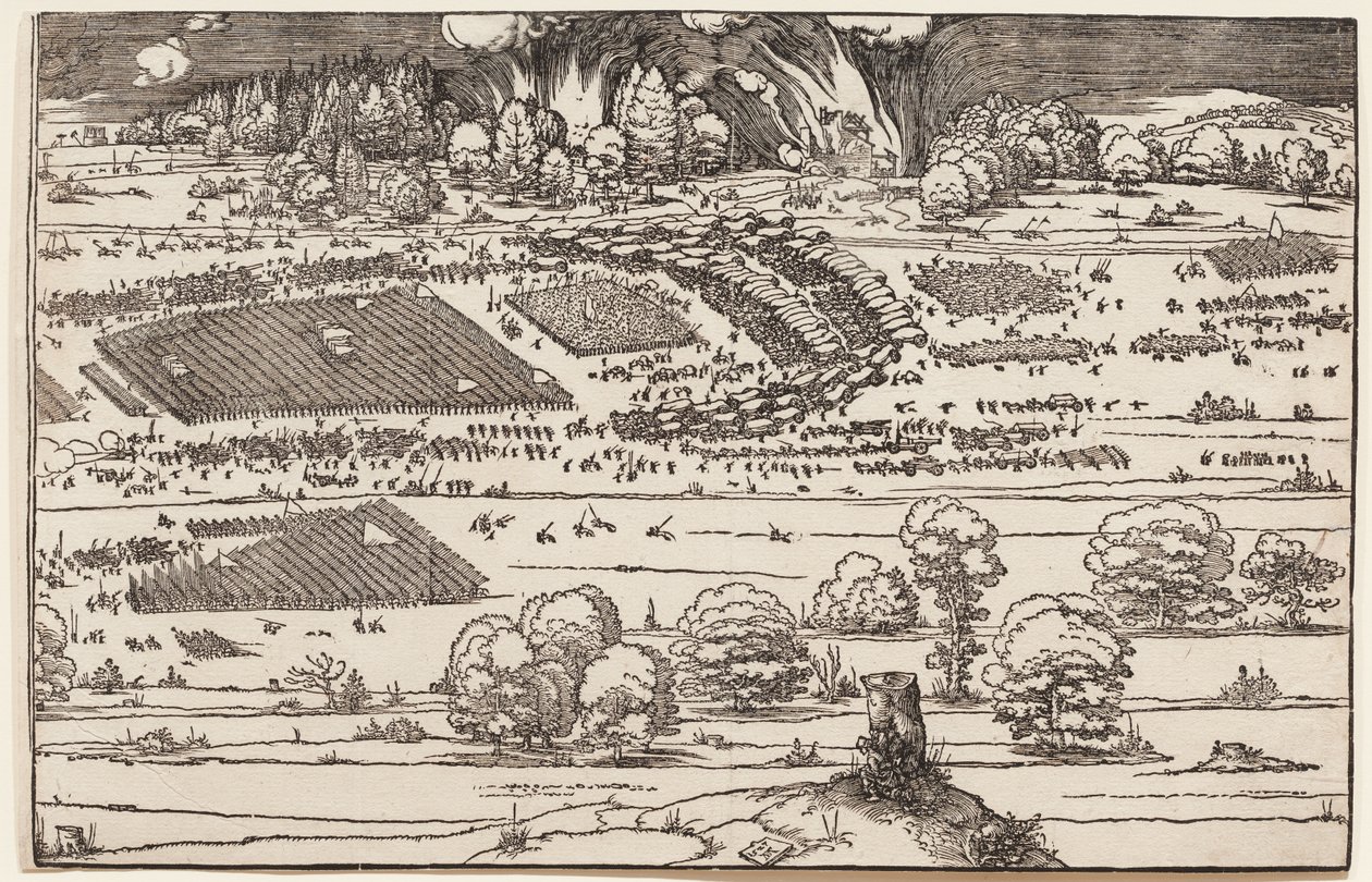 De belegering van een vesting (alleen rechterzijde, van 2 blokken) door Albrecht Dürer