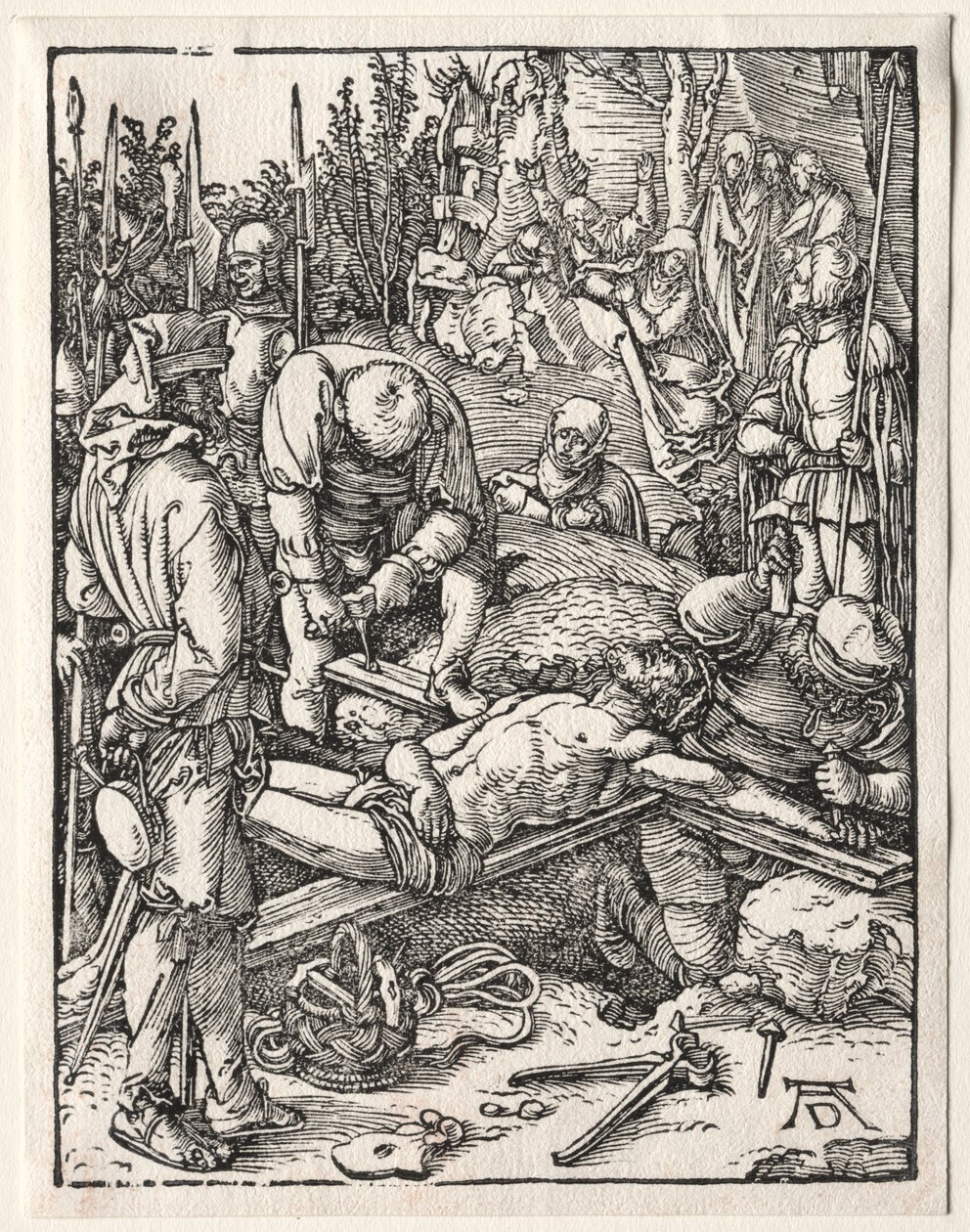 De Kleine Passie: Christus die aan het Kruis wordt Genageld door Albrecht Dürer