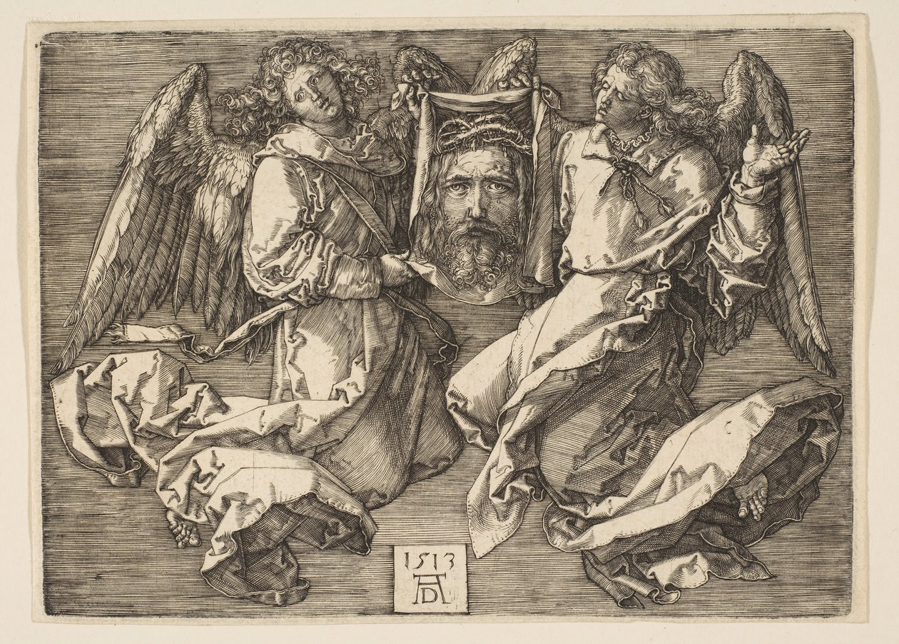 De zweetdoek getoond door twee engelen door Albrecht Dürer