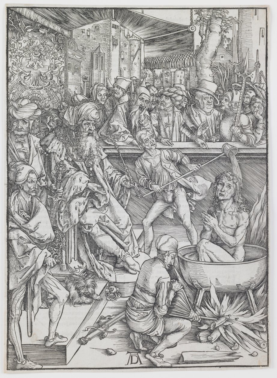 De marteling van de heilige Johannes de Evangelist, uit de serie „De Apocalyps“ door Albrecht Dürer