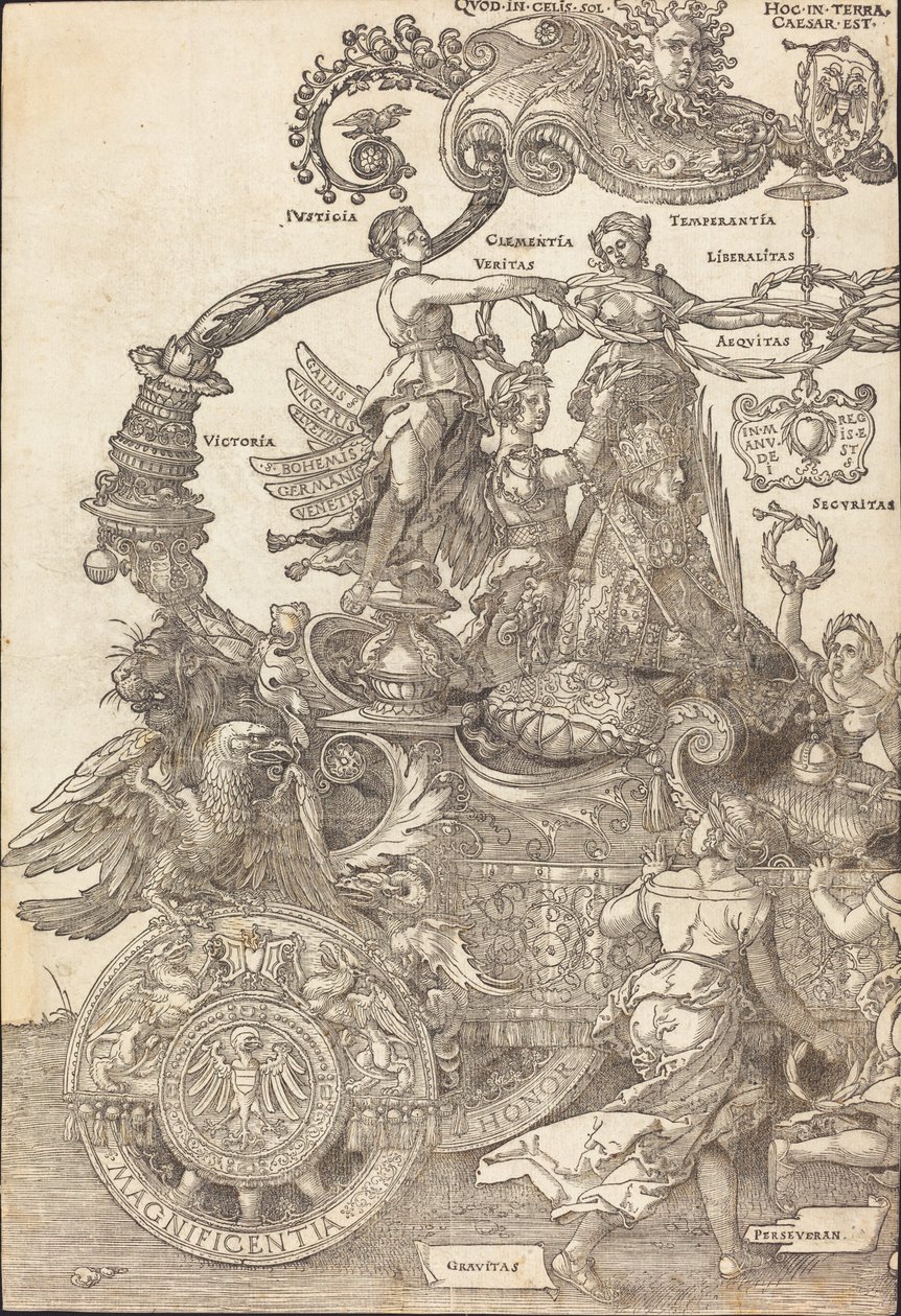De Triomfwagen van Maximiliaan I (De Grote Triomfwagen) [plaat 1 van 8] door Albrecht Dürer