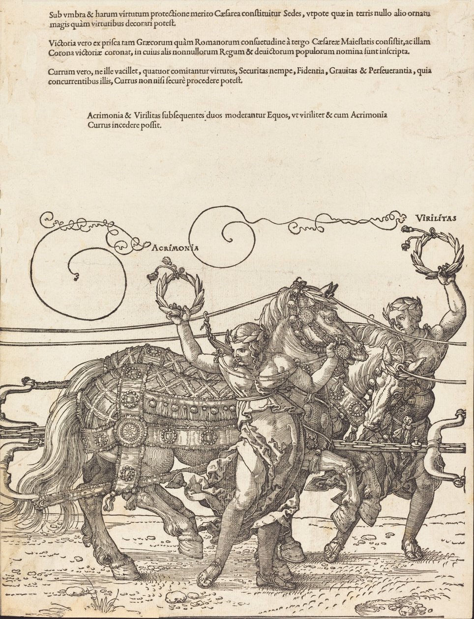 De triomfwagen van Maximiliaan I De grote triomfwagen [plaat 6 van 8], 1523 Latijnse editie door Albrecht Dürer