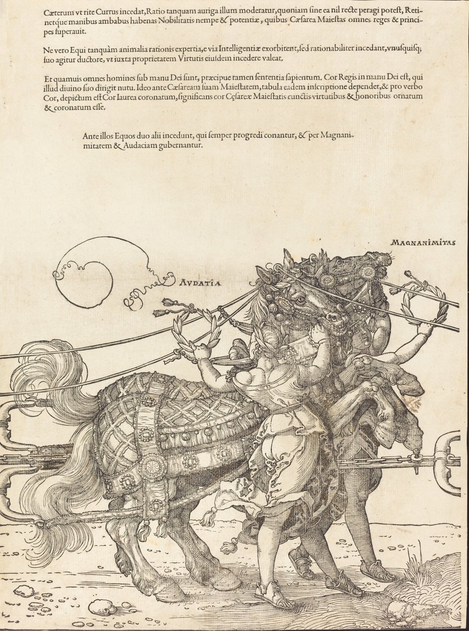De triomfwagen van Maximiliaan I De grote triomfwagen [plaat 7 van 8] door Albrecht Dürer