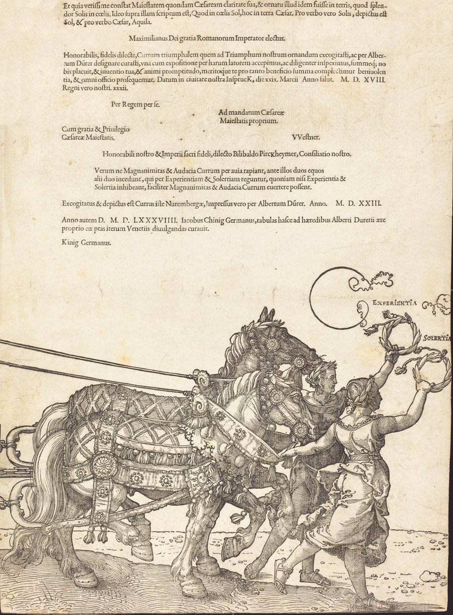 De triomfwagen van Maximiliaan I De grote triomfwagen [plaat 8 van 8], Latijnse editie door Albrecht Dürer
