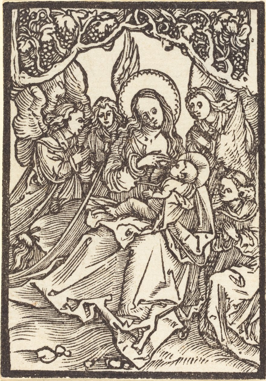 De Maagd die het Christuskind voedt met vier engelen door Albrecht Dürer