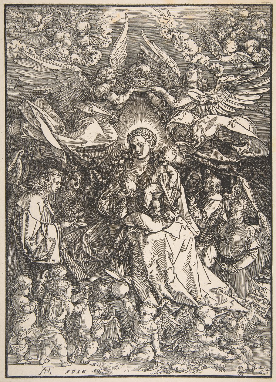 De Maagd, omringd door vele engelen door Albrecht Dürer