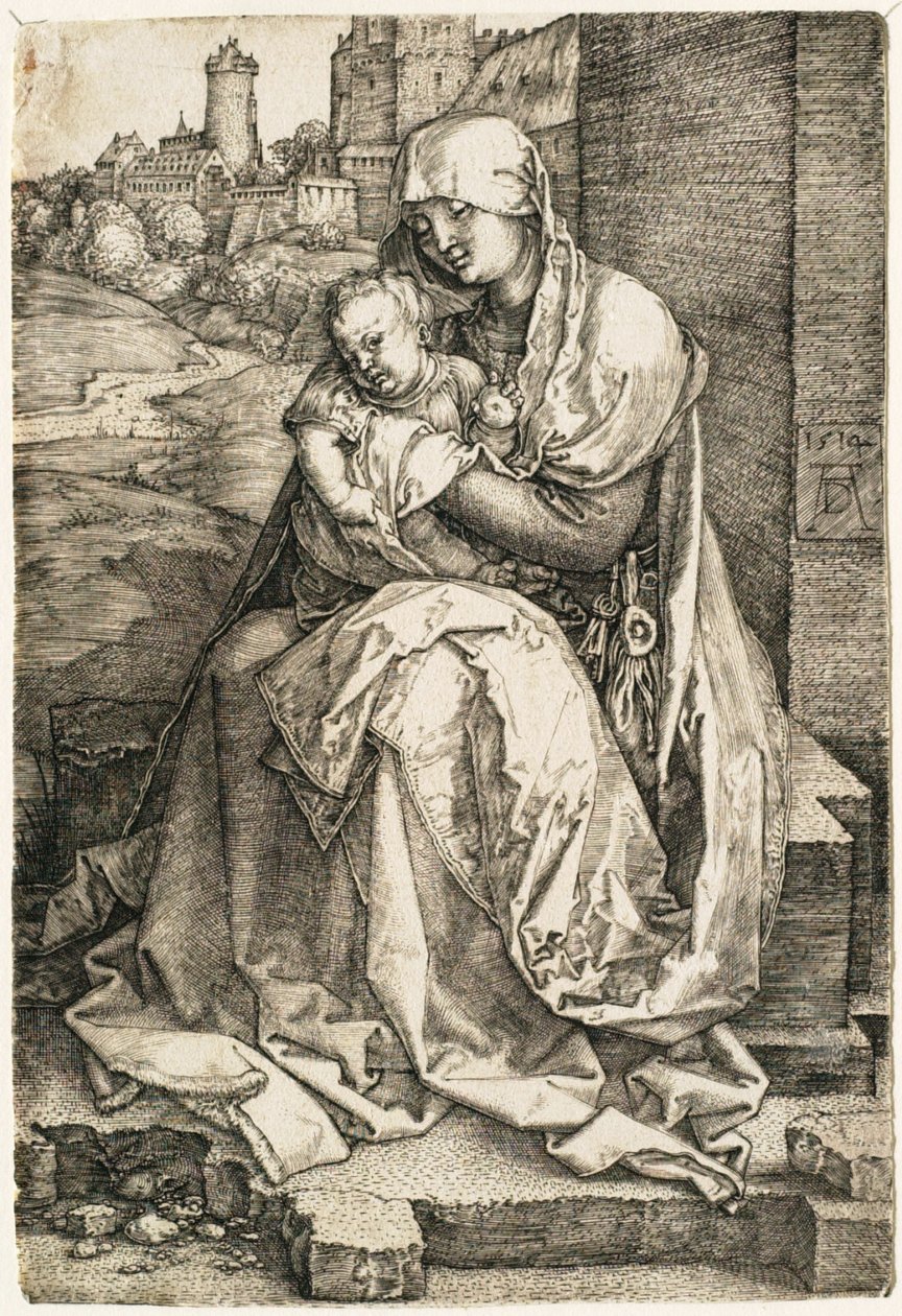 De Maagd en het Kind zittend bij de muur door Albrecht Dürer
